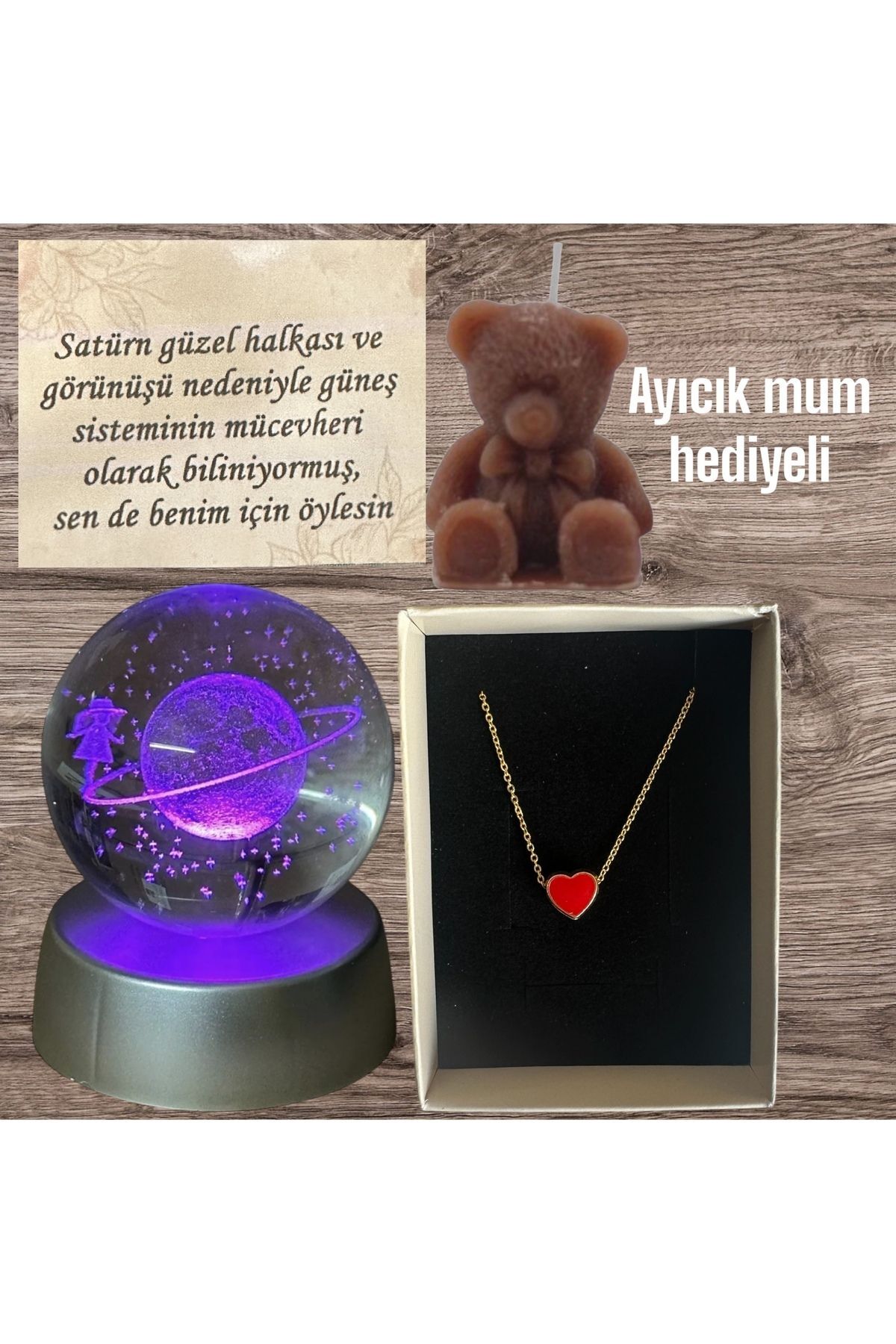 Renk Değiştiren Led Işıklı Cam Satürn Kız Küre Dolunay Lamba Kristal Top Ve Kalp Kolye