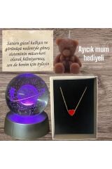 Renk Değiştiren Led Işıklı Cam Satürn Kız Küre Dolunay Lamba Kristal Top Ve Kalp Kolye