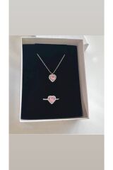 316L zirkon taşlı lovely yüzük kolye seti