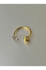 Cerrahi Çelik Piercing Küpe Zirkon Taşlı ve Toplu Halka Model Gold Renk