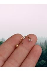 Cerrahi Çelik Piercing Küpe Zirkon Taşlı ve Toplu Halka Model Gold Renk