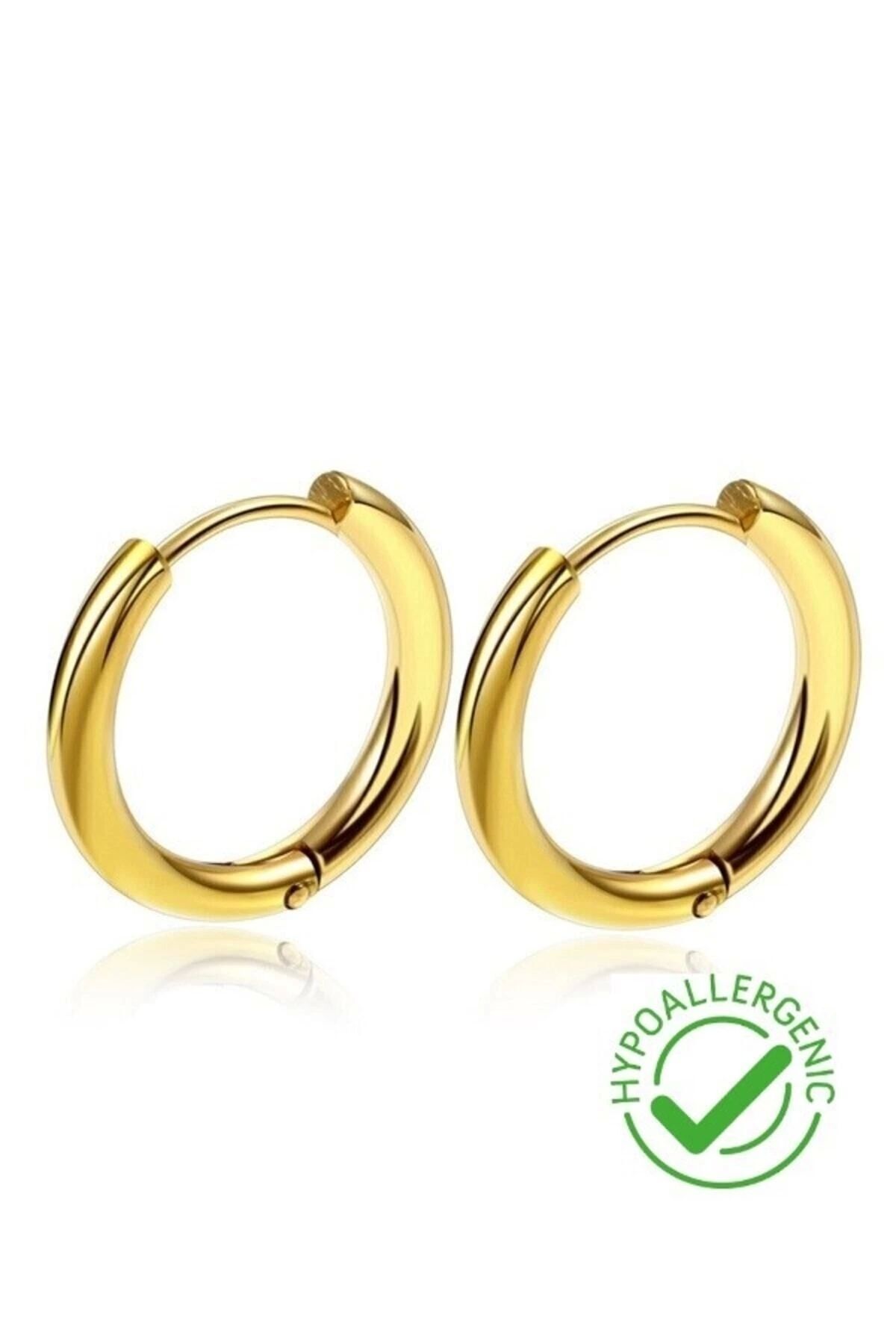 316l Paslanmaz Kararmaz Cerrahi Çelik 8mm Unisex Halka Küpe (GOLD RENK)