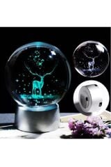 Geyik Temalı 3d Renkli Işıklı Cam Küre
