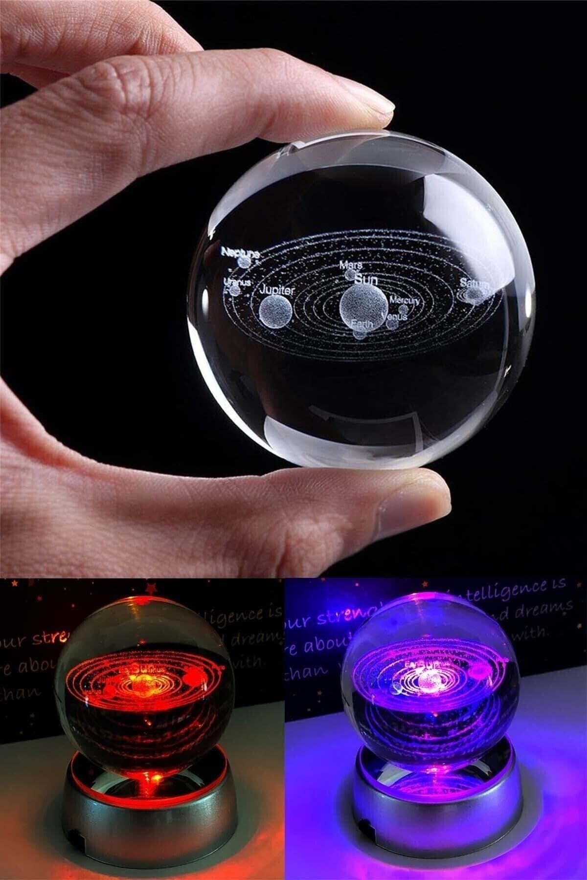 Dekoratif Cam Küre Renk Değiştiren Led Işıklı Gezegenler Güneş Sistemi Küre