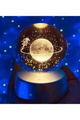 Dekoratif 3d Samanyolu Temalı Satürn Kız Işıklı Cam Küre Kristal Saturn Küre