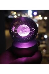 Dekoratif 3d Samanyolu Temalı Satürn Kız Işıklı Cam Küre Kristal Saturn Küre