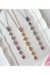 7 element çok renkli taşlı çelik y kolye kararma yapmaz çelik y kolye zirkon taşlı y kolye