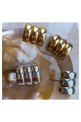 yalı çapkını pelo küpesi gold renk 3 çizgili küpe altın kaplama gold küpe kadın küpe
