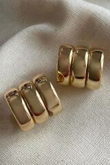 yalı çapkını pelo küpesi gold renk 3 çizgili küpe altın kaplama gold küpe kadın küpe