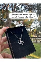 kararmaz çelik çift kalp kolye iç içe geçen kalp kolye ve satürn kız küre seti konsept sevgiliye