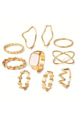 10 Adet Yüzük Seti Mineli Eklem Yüzük Seti Kadın Gold Yüzük Ayarlanabilir Incili Yüzük Seti-111