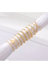 10 Adet Yüzük Seti Mineli Eklem Yüzük Seti Kadın Gold Yüzük Ayarlanabilir Incili Yüzük Seti -112