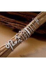 10 Adet Yüzük Seti Yılan Figürlü Eklem Yüzük Seti Kadın Gold Ayarlanabilir Incili Yüzük Seti-113