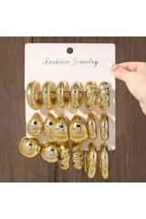 9 çift küpe seti bombe küpe bottega küpe halka küpe tırtıklı küpe kadın gold küpe seti 9 çift