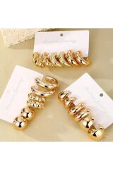 9 çift küpe seti bombe küpe bottega küpe halka küpe tırtıklı küpe kadın gold küpe seti 9 çift