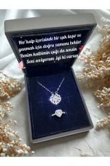 Işıklı Kutuda Kararmaz Çelik Dört Yapraklı Mıknatıslı Yonca Kolye Ve Yüzük Sevgiliye Hediye Seti
