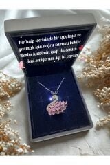 ışıklı kutuda kararmaz çelik pembe zirkon taş kuğu kolye hediye seti sevgiliye hediye seti