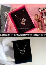 kararmaz çelik balon E harf kolye kararmaz garantili DÜĞÜM KALP KOLYE çelik balon harf kolye