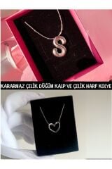 kararmaz çelik balon S harf kolye kararmaz garantili DÜĞÜM KALP KOLYE çelik balon harf kolye