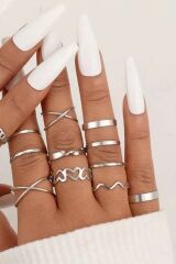 11 Adet Ayarlanabilir Eklem Yüzük Seti Kombin Kadın Yüzük Seti Çoklu Yüzük Yüzükseti-061