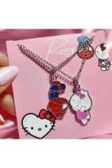 spider man hello kitty sevgili kolye seti ve hello kitty yastık sevgiliye ve best friends hediye set