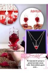 KIRMIZI ZİRKON KARARMAZ ÇELİK KALP KILIÇ SEVGİLİ KOLYESİ VE AŞKÖLÇER HEDİYE SETİ