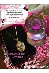KARARMAZ ÇELİK ALYA ANKA KUŞU KOLYE ( FOTO KOYULABİLİR)VE LED IŞIKLI SATÜRN KAR KÜRESİ SETİ