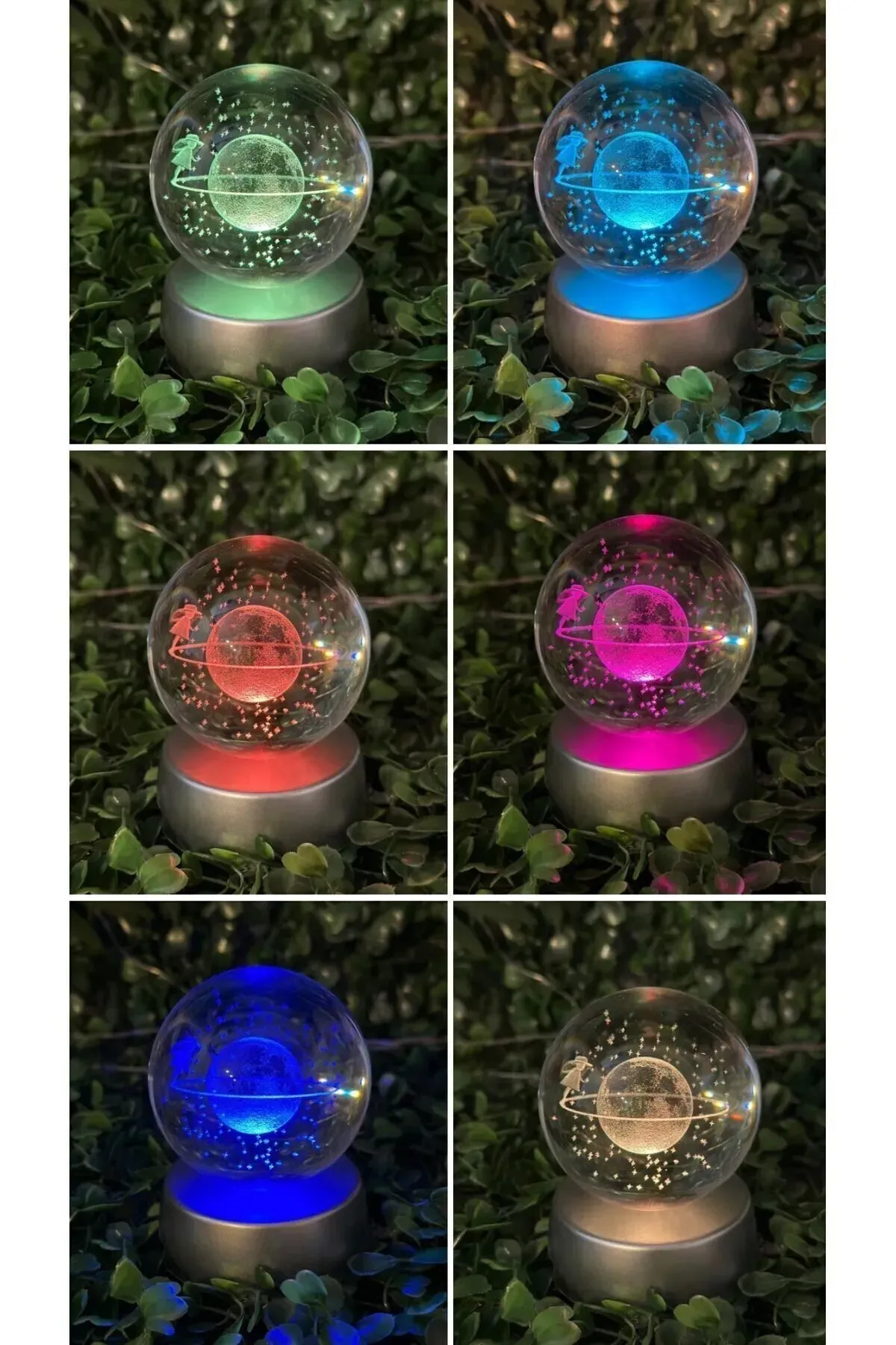 Kararmaz Mor Çelik Lotus Kolye Ve 3d Satürn Kız Kar Küresi Renk Değiştiren Küre Hediyelik